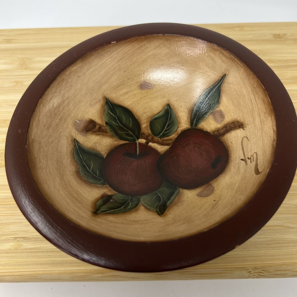 Vintage WOODCROFTERY Hand Painted Bowl Farmhouse‎ Decor Primitive Apple